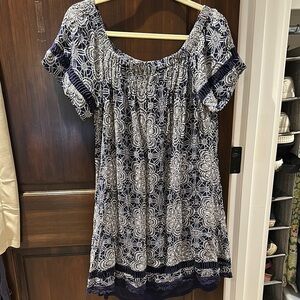Navy and White Lace Women's Top